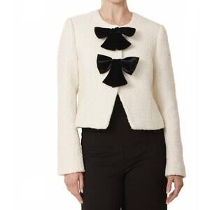 NEW DOLCE CABO velvet bow tweed blazer in ivory